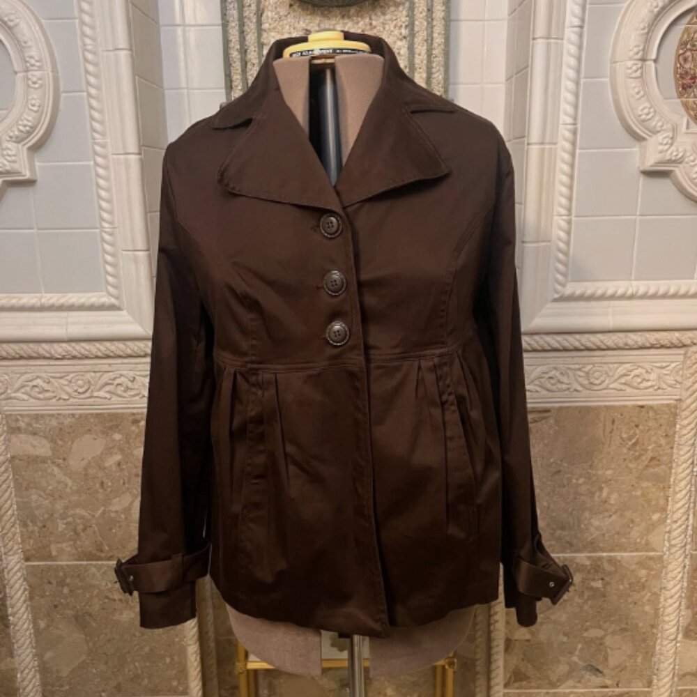 Unbranded. NEW Sz 14. Cotton spandex. Brown Long Sleeve Jacket. Pleated. B15